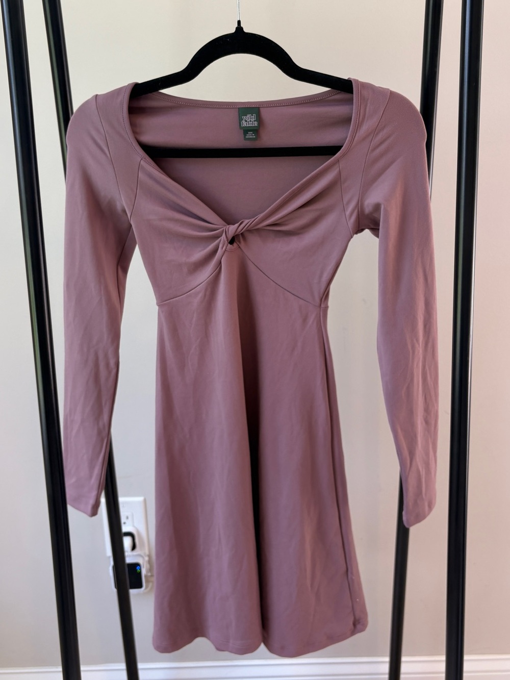Wild Fable Longsleeve Twist-Front Mini Knit Skater Dress in Mauve - Picture 4 of 6